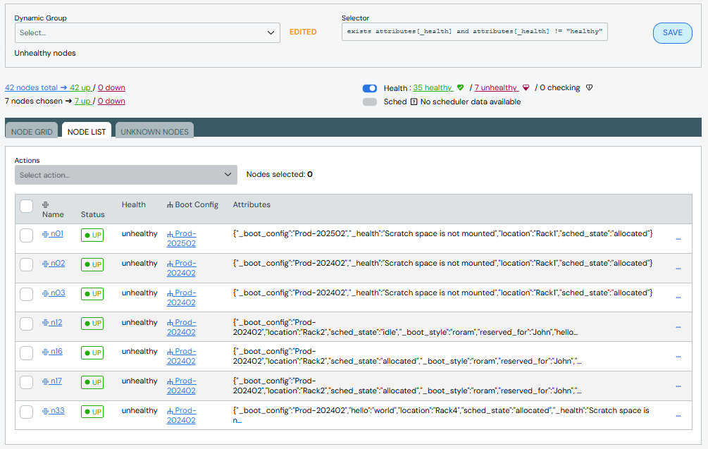 Nodes List Unhealthy