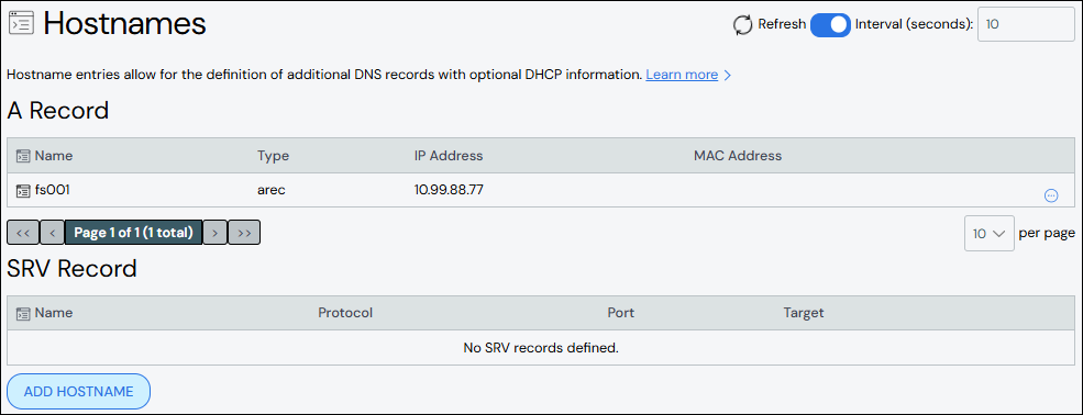 Hostname Page
