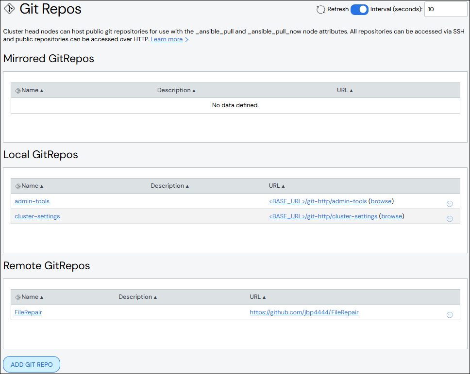 Git Repos Page